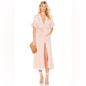 Free People Love To Love You Embroidered Midi Dress in blush pink size XS